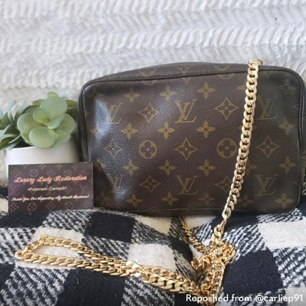 Louis Vuitton Brown Monogram Canvas Crossbody Bag with Gold Chain
